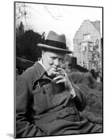 Former Pm Winston Churchill Resting on Bench, Puffing on Cigar, Outside Country Estate Chartwell-Hans Wild-Mounted Premium Photographic Print