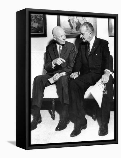 Former President Dwight Eisenhower with President Lyndon Johnson at the White House-null-Framed Stretched Canvas