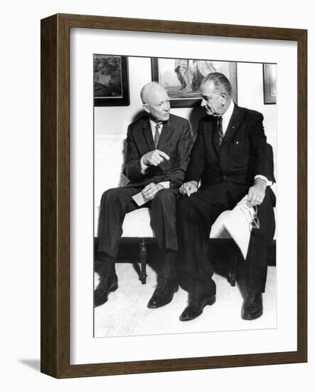 Former President Dwight Eisenhower with President Lyndon Johnson at the White House-null-Framed Photo