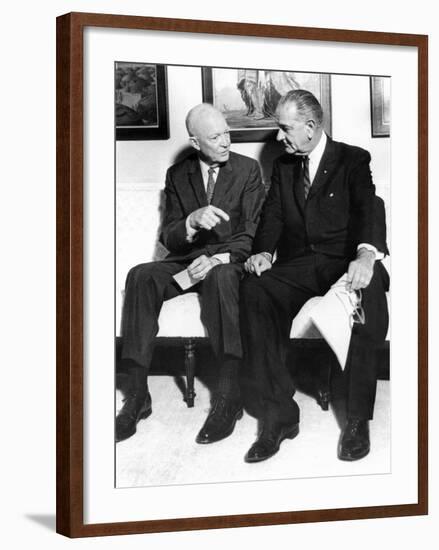 Former President Dwight Eisenhower with President Lyndon Johnson at the White House-null-Framed Photo