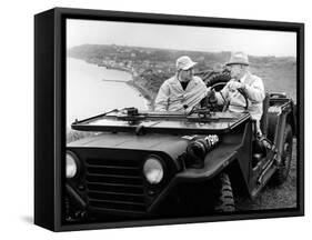 Former President Eisenhower with Walter Cronkite Above Normandy's Beaches-null-Framed Stretched Canvas