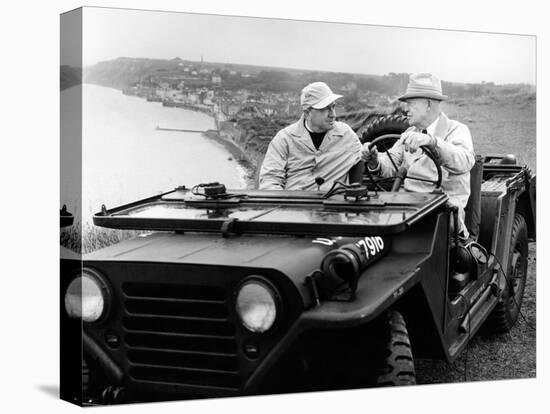 Former President Eisenhower with Walter Cronkite Above Normandy's Beaches-null-Stretched Canvas