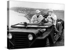 Former President Eisenhower with Walter Cronkite Above Normandy's Beaches-null-Stretched Canvas