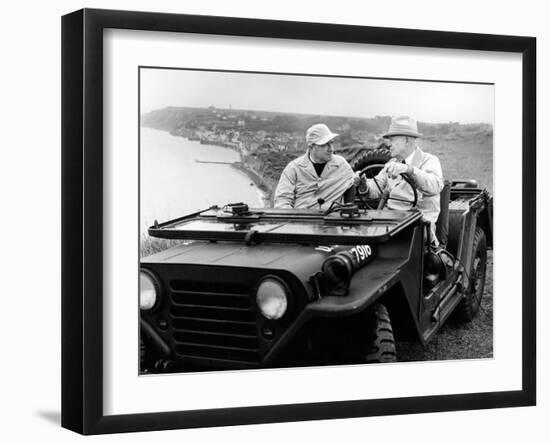 Former President Eisenhower with Walter Cronkite Above Normandy's Beaches-null-Framed Photo