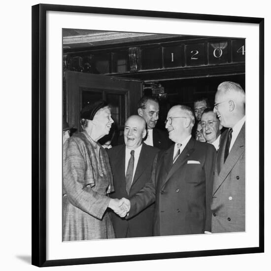 Former President Harry Truman and Eleanor Roosevelt Prior to Truman Library Cornerstone Ceremony-null-Framed Photo