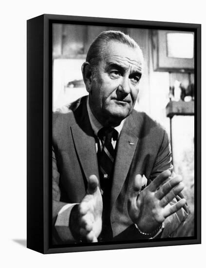 Former President Lyndon Johnson During an Interview Walter Cronkite-null-Framed Stretched Canvas