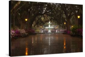 Forsyth Park Fountain with Spring Azaleas, Savannah, Georgia, USA-Joanne Wells-Stretched Canvas