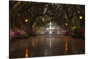 Forsyth Park Fountain with Spring Azaleas, Savannah, Georgia, USA-Joanne Wells-Stretched Canvas