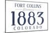 Fort Collins, Colorado - Established Date (Blue)-Lantern Press-Mounted Art Print