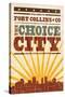 Fort Collins, Colorado - Skyline and Sunburst Screenprint Style-Lantern Press-Stretched Canvas