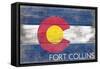 Fort Collins - Colorado State Flag - Barnwood Painting-Lantern Press-Framed Stretched Canvas