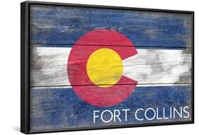 Fort Collins - Colorado State Flag - Barnwood Painting-Lantern Press-Framed Art Print