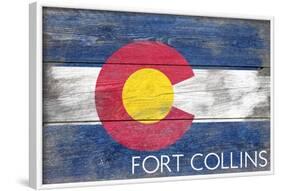 Fort Collins - Colorado State Flag - Barnwood Painting-Lantern Press-Framed Art Print