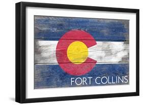 Fort Collins - Colorado State Flag - Barnwood Painting-Lantern Press-Framed Art Print