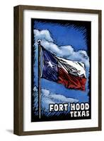 Fort Hood, Texas - Texas Flag (w/ Text) - Scratchboard-Lantern Press-Framed Art Print