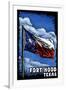 Fort Hood, Texas - Texas Flag (w/ Text) - Scratchboard-Lantern Press-Framed Art Print