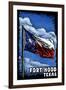 Fort Hood, Texas - Texas Flag (w/ Text) - Scratchboard-Lantern Press-Framed Art Print