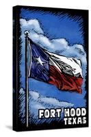 Fort Hood, Texas - Texas Flag (w/ Text) - Scratchboard-Lantern Press-Stretched Canvas