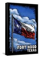 Fort Hood, Texas - Texas Flag (w/ Text) - Scratchboard-Lantern Press-Framed Stretched Canvas