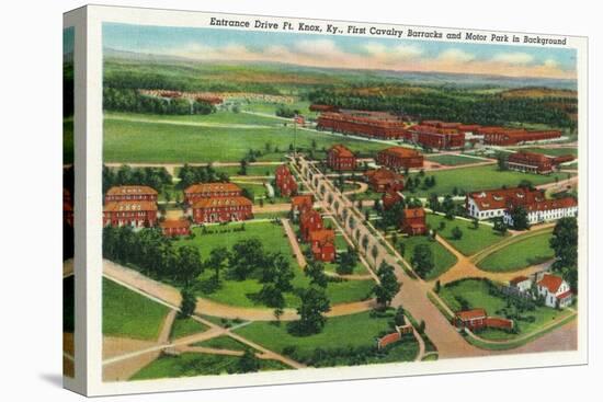 Fort Knox, Kentucky, Aerial View of the Entrance Drive, 1st Cavalry Barracks-Lantern Press-Stretched Canvas