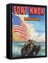 Fort Knox, Kentucky, Large Letters, View of a Tank and the US Flag-Lantern Press-Framed Stretched Canvas