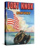 Fort Knox, Kentucky, Large Letters, View of a Tank and the US Flag-Lantern Press-Stretched Canvas