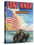 Fort Knox, Kentucky, Large Letters, View of a Tank and the US Flag-Lantern Press-Stretched Canvas