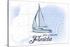 Fort Lauderdale, Florida - Sailboat - Blue - Coastal Icon-Lantern Press-Stretched Canvas