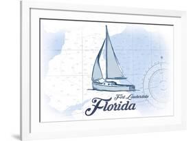Fort Lauderdale, Florida - Sailboat - Blue - Coastal Icon-Lantern Press-Framed Premium Giclee Print