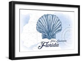 Fort Lauderdale, Florida - Scallop Shell - Blue - Coastal Icon-Lantern Press-Framed Art Print