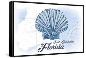 Fort Lauderdale, Florida - Scallop Shell - Blue - Coastal Icon-Lantern Press-Framed Stretched Canvas