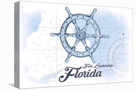 Fort Lauderdale, Florida - Ship Wheel - Blue - Coastal Icon-Lantern Press-Stretched Canvas