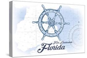 Fort Lauderdale, Florida - Ship Wheel - Blue - Coastal Icon-Lantern Press-Stretched Canvas