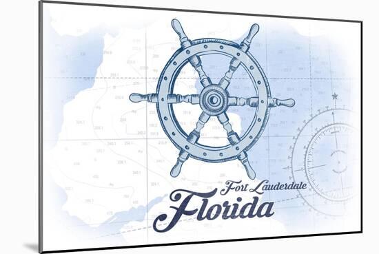 Fort Lauderdale, Florida - Ship Wheel - Blue - Coastal Icon-Lantern Press-Mounted Art Print