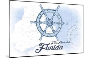 Fort Lauderdale, Florida - Ship Wheel - Blue - Coastal Icon-Lantern Press-Mounted Art Print