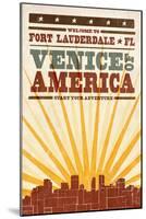 Fort Lauderdale, Florida - Skyline and Sunburst Screenprint Style-Lantern Press-Mounted Art Print