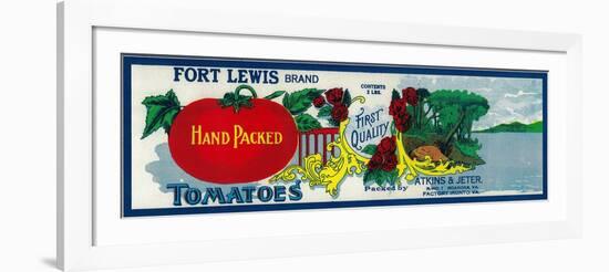 Fort Lewis Tomato Label - Roanoke, VA-Lantern Press-Framed Art Print