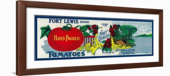 Fort Lewis Tomato Label - Roanoke, VA-Lantern Press-Framed Art Print