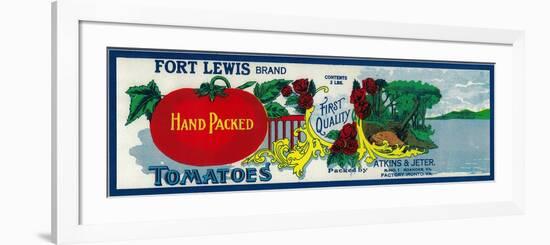 Fort Lewis Tomato Label - Roanoke, VA-Lantern Press-Framed Premium Giclee Print