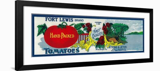 Fort Lewis Tomato Label - Roanoke, VA-Lantern Press-Framed Premium Giclee Print