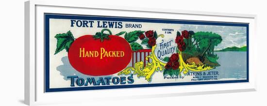 Fort Lewis Tomato Label - Roanoke, VA-Lantern Press-Framed Premium Giclee Print