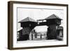 Fort Lewis, WA Main Gate with Soldier Photograph - Fort Lewis, WA-Lantern Press-Framed Art Print