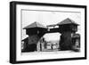Fort Lewis, WA Main Gate with Soldier Photograph - Fort Lewis, WA-Lantern Press-Framed Art Print