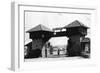 Fort Lewis, WA Main Gate with Soldier Photograph - Fort Lewis, WA-Lantern Press-Framed Art Print