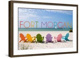 Fort Morgan, Alabama - Colorful Beach Chairs-Lantern Press-Framed Art Print