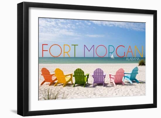 Fort Morgan, Alabama - Colorful Beach Chairs-Lantern Press-Framed Art Print