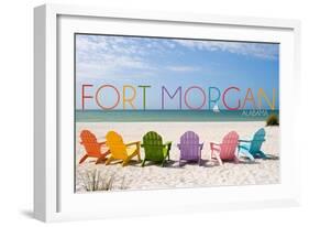 Fort Morgan, Alabama - Colorful Beach Chairs-Lantern Press-Framed Art Print