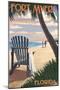 Fort Myers, Florida - Adirondack Chair on the Beach-Lantern Press-Mounted Art Print