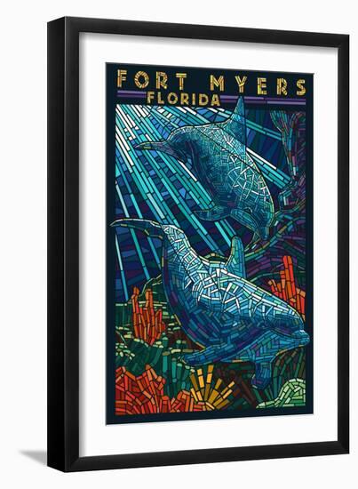 Fort Myers, Florida - Dolphins Paper Mosaic-Lantern Press-Framed Art Print