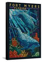 Fort Myers, Florida - Dolphins Paper Mosaic-Lantern Press-Framed Stretched Canvas
